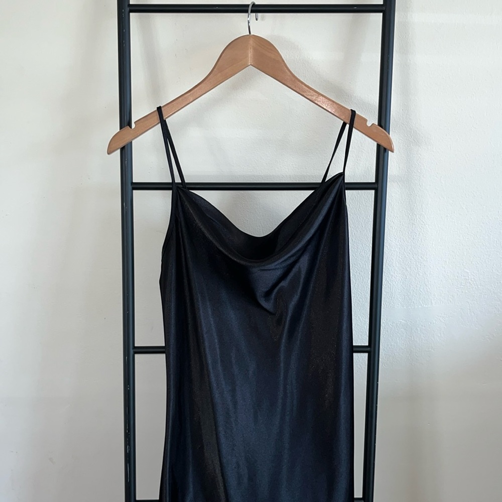 bebe Black Satin Cowl Neck Slip Dress Size Medium